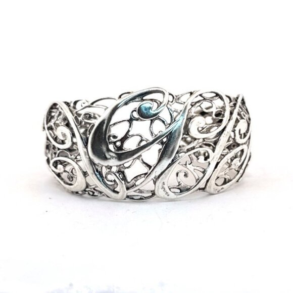 Estate Sterling Silver 925 Openwork Cuff Bracelet 6.5” Wide Ornate Scrollwork - Picture 1 of 9